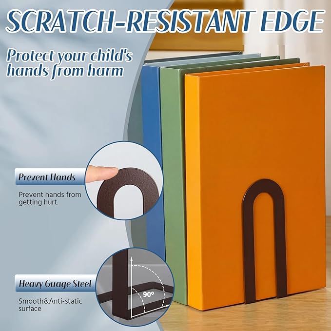 Chunful 6 Pcs Modern Metal Book Ends for Shelves Decorative Small Bookends Book Shelf Organizer Minimalist Design Stopper to Hold Books for Home Office (5.5 * 3.75 * 2.25inch,Bronze)