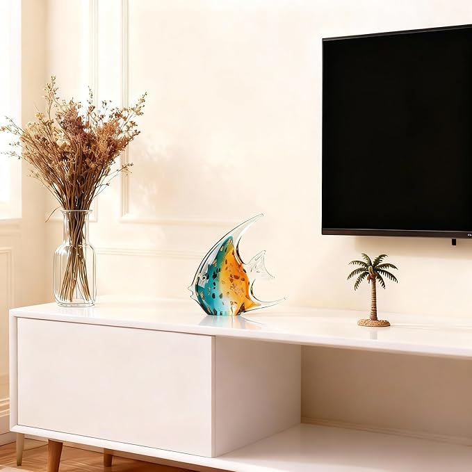 DOVDOV Hand-Blown Glass Fish Decorative Sculpture, Green Ocean Glass Art Piece, Coastal-Themed Decor Suitable for bedrooms, Offices, Coffee Tables, and TV Stands, Marine Animal Sculpture Art.