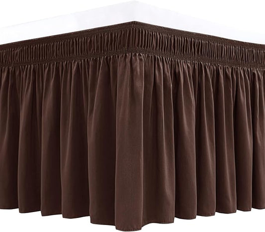 Biscaynebay Wrap Around Bed Skirts for Full & Full XL Beds 15" Drop, Brown Adjustable Elastic Dust Ruffles Easy Fit Wrinkle & Fade Resistant Silky Luxurious Fabric Machine Washable