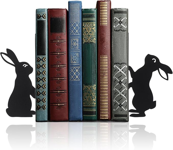 Geelin Bunny Metal Bookends Set of 2 Styles Easter Cute Rabbit Book Ends for Bookshelf Decor Organizer for Home Office Desk Gift for Rabbit Lovers Readers Teachers Friends Easter