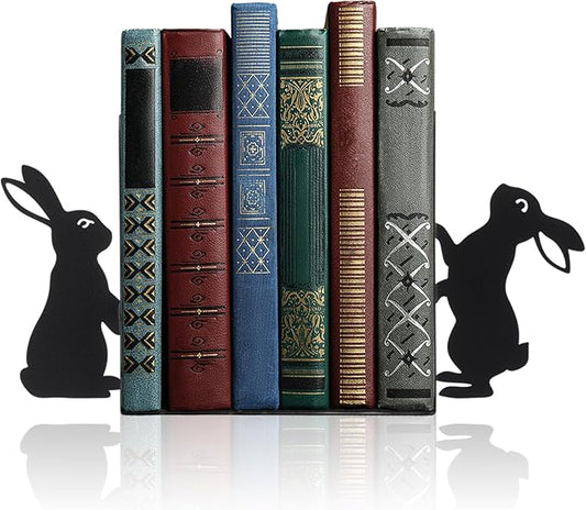 Geelin Bunny Metal Bookends Set of 2 Styles Easter Cute Rabbit Book Ends for Bookshelf Decor Organizer for Home Office Desk Gift for Rabbit Lovers Readers Teachers Friends Easter