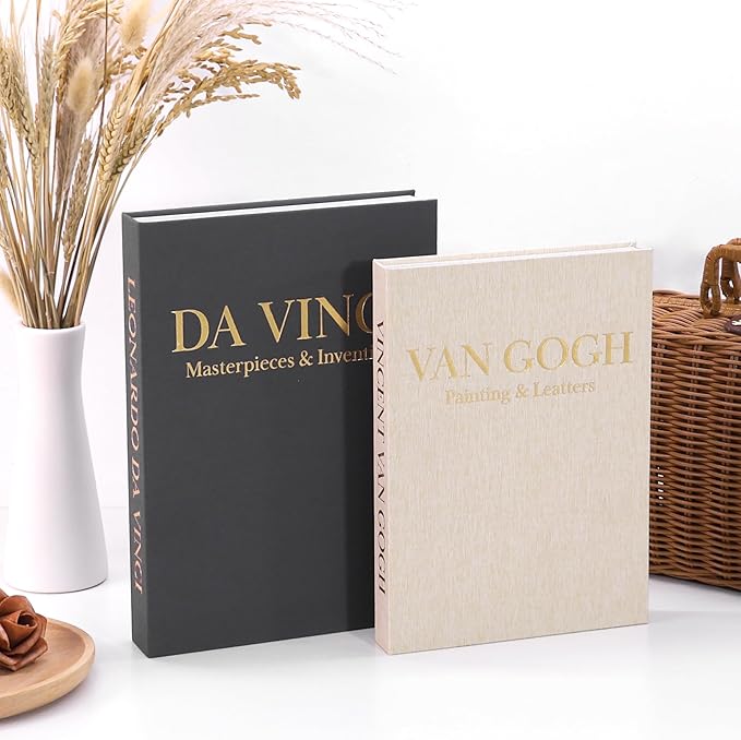 Premium Decorative Books - Set of 2 - Linen Storage Box for Coffee Table Faux Decor Boxes for Bookshelf Fake Books for Decoration for Living Room - Modern Home (Beige & Grey)