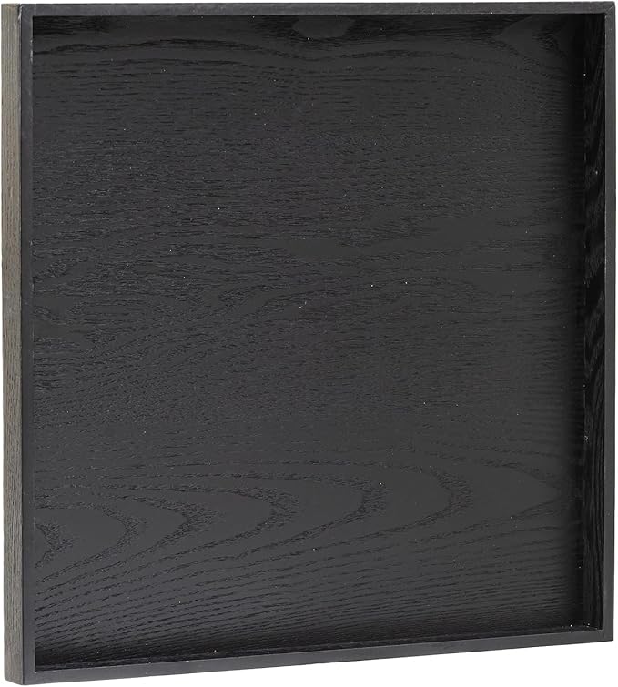 16 x 16 Inches Large Square Black Solid Wood Ottoman Tray, Serve Tea, Coffee or Breakfast in Bed, Classic Wooden Decorative Serving Tray with Raised Edges, Kitchen Party Bar Server Table Tray