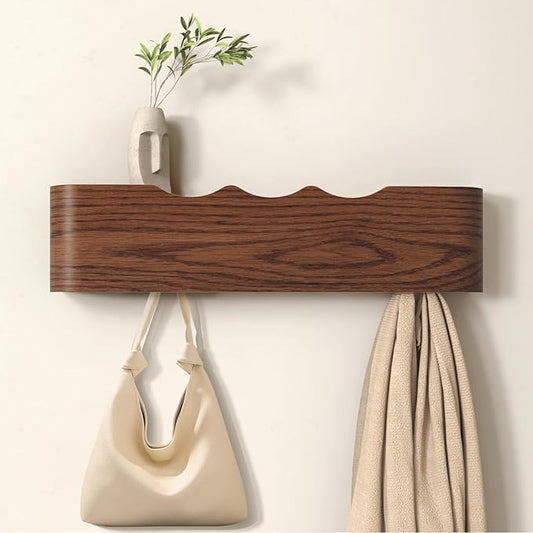 Coat Rack Wall Mount Entryway Organizer Modern Key Holder Wall Mount with Wooden Shelf Entryway Hooks for Bedroom Kitchen Hallway Bathroom for Hanging Coats Hats Dog Leashes Bags Towels