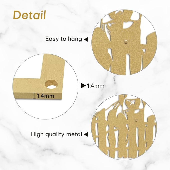 SIGNLEADER Metal Wall Art Decor Two Cows at the Fence Minimalist Modern Abstract Wall Sculpture Hangings Home Decoration for Living Room, Bedroom, Bathroom, Kitchen, Outdoor - 18" Gold