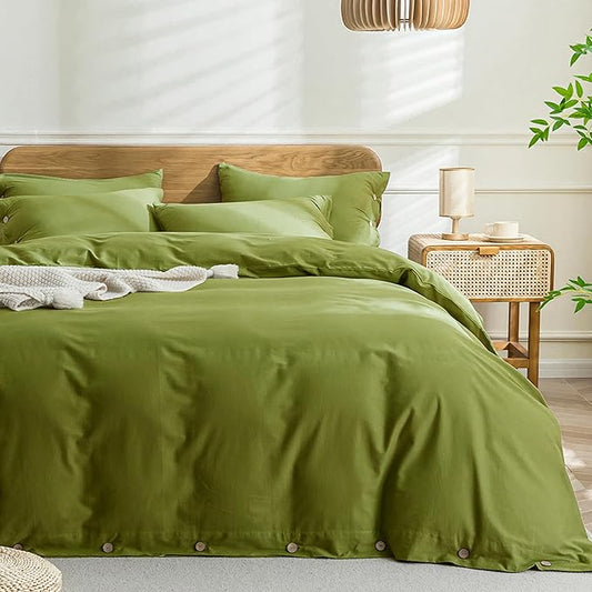 JELLYMONI Christmas Duvet Cover Twin Size - Avocado Green Comforter Cover with Button 100% Washed Cotton 2PCS Breathable Soft Solid Bedding Set Duvet Cover 68×90in & 1 Pillowcase (NO Comforter)