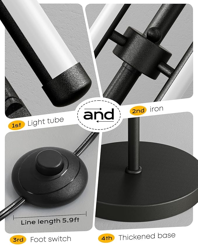 Modern LED Dimmable Floor Lamp, Black Tall Standing Lamp for Living Room Bedroom with 3 Rotatable Lamp Bars, 70'' Bright Stepless Dimmable LED Tree Floor Light with Remote Control
