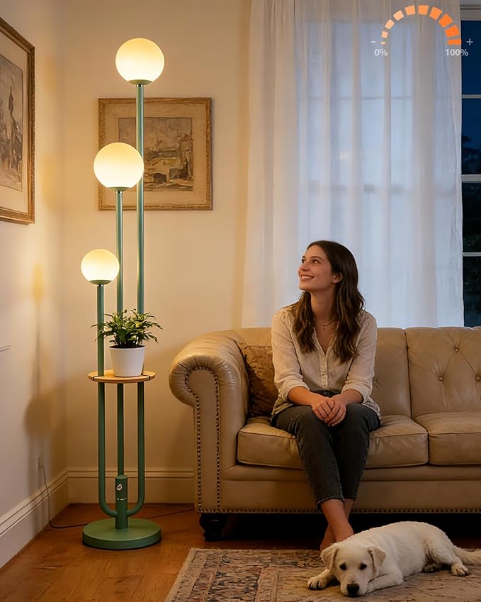 Lightdot 63IN Floor Lamp with 3 Green U-Pole, Modern Floor Lamp with 3000K Soft Warm White LED Bulbs Included, Candle Holder Style Modern Tall Lamp for Living Room/Wedding/Party