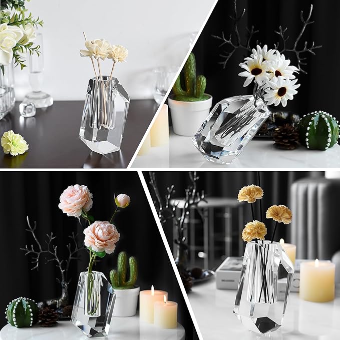 Crystal Flower Vase, Premium Modern Clear Vase, Anniversary Centerpiece, Crafted for Table, Home Decoration, Wedding, Christmas or Luxury Gifts