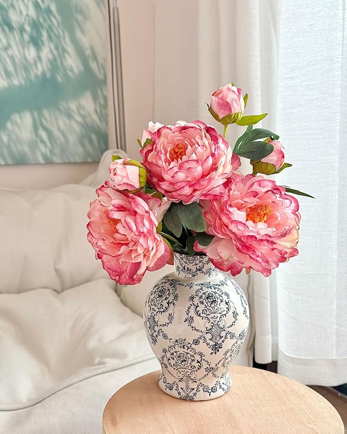 Vintage Chinoiserie Ceramic Vase, Classic Decorative Porcelain Flower Vase for Centerpiece Living Room Table Shelf, Retro Country Decor
