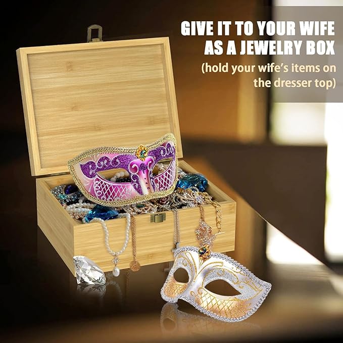 Wooden Keepsake Memory Box for Precious Items, Decorative Bamboo Boxes with Hinged Lid and Latch for Memories of Relatives, Anniversary, Wedding