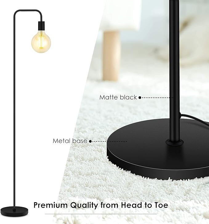 BoostArea Floor Lamp, Industrial Floor Lamp, 63 Inch Standing Lamp, E26 Socket, On/Off Footswitch, Whole Metal, ETL Listed, Modern Small Lamp for Bedroom, Living Room, Minimalist, Vintage, Mid Century