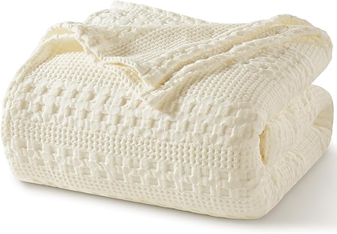 PHF 100% Cotton Waffle Weave Blanket Twin Size for Bed, Soft Lightweight & Breathable, All-Season Comfort, 300 GSM Luxury Aesthetic Blanket for Home Decor, 66"x90", Cannoli Cream