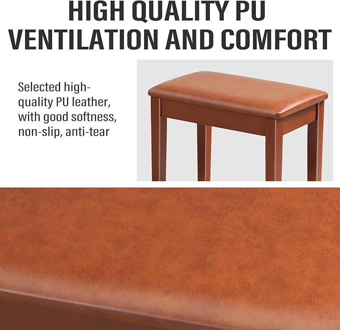 AODSK Piano Bench with Cushion,Solid Wood Keyboard Bench Piano Chair Piano Seat,Brown Piano Stool,13.21 x 21 x 18.2 Inches