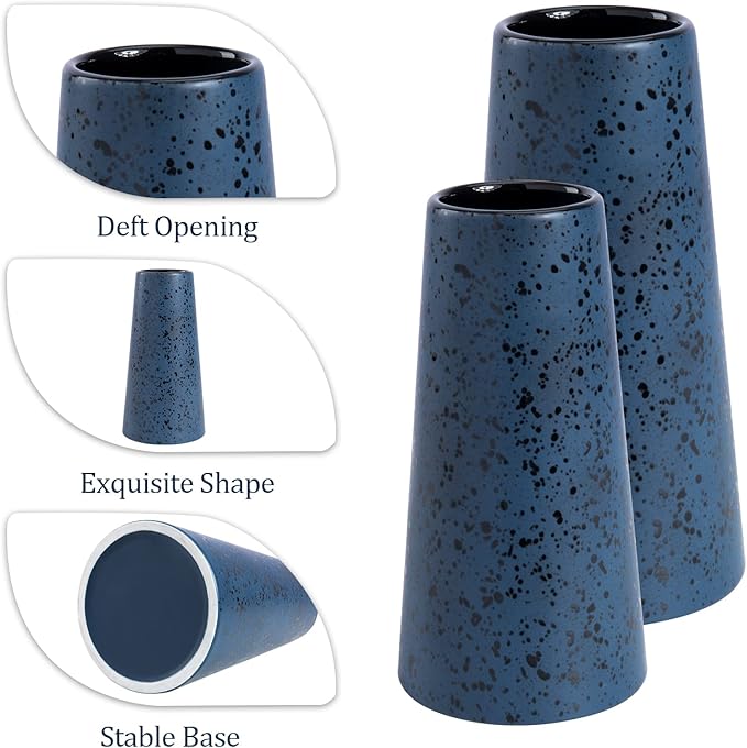 Bdor Ceramic Vase, Flower Vase Set of 2, Blue Vase for Room Decor, Modern Farmhouse Home DéCor Accents, Living Room Decor, Book Shelf, Mantel and Minimalism Dining Coffee Table Decor.