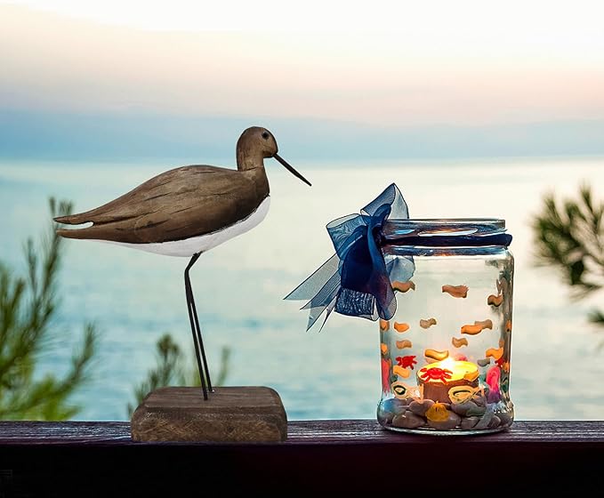 Wood Bird Statue Nautical Decor Decorative Sea Birds Sculpture Wooden Tabletop Figurine Coastal Ocean Beach Themed Decoration for Home Yard Bathroom Living Room (6.7" H)
