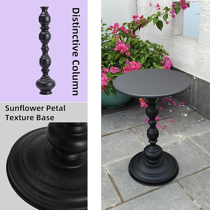 Benkyo Set of 2 Black Pedestal Round Side End Table，Small Metal Vintage Tables Iron Drink Table Circle Cocktail Table Coffee Table for Living Room Bedroom Samll Spaces