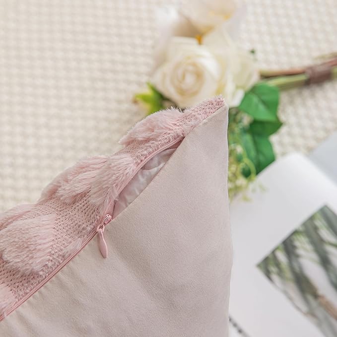 AQOTHES Set of 2 Heart Love Cute Dark Pink Decorative Valentines Throw Pillow Covers 12x20, Soft Plush Faux Fur Pillow Covers for Couch Sofa Home Valentines Day Decoration