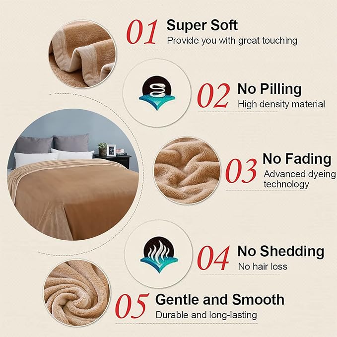 EASELAND Soft Blanket Warm Fuzzy Microplush Lightweight Thermal Fleece Blankets for Couch Bed Sofa,California King 102X108Inch,Camel
