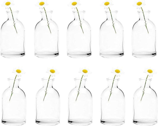 CHIVE ‘Loft’ Small Mini Flower Vases - Clear Glass Bud Vases, Set of 10 - Cute Vintage Rustic Centerpieces for Wedding, Events & Home - Premium Quality, Designed to Last