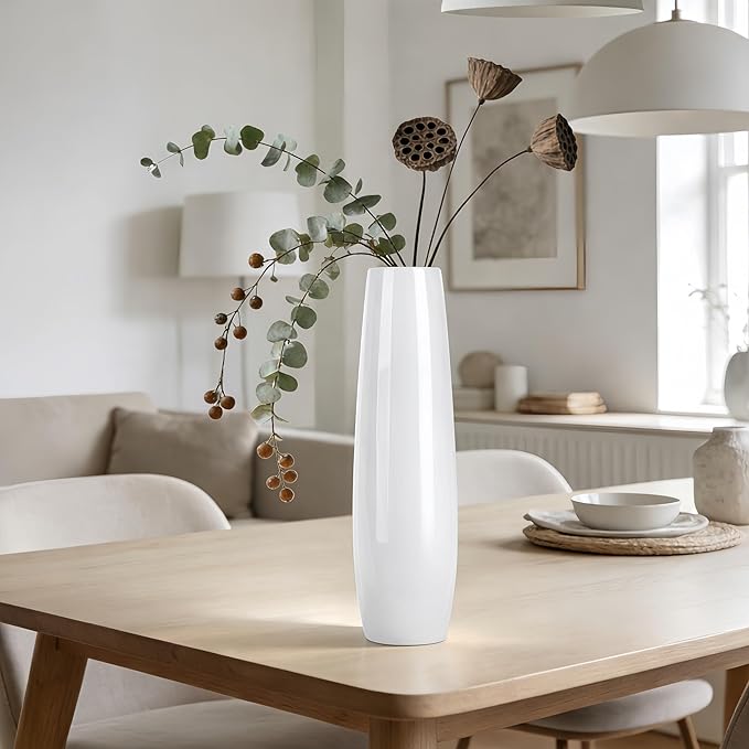 12 Inch White Vase Ceramic Flower Vase, Tall Vases for Pampas Grass, Home Decor, Modern Textured Vases for Living Room Decorations,Table Centerpieces,Shelf,Farmhouse Small Ceramic Vase