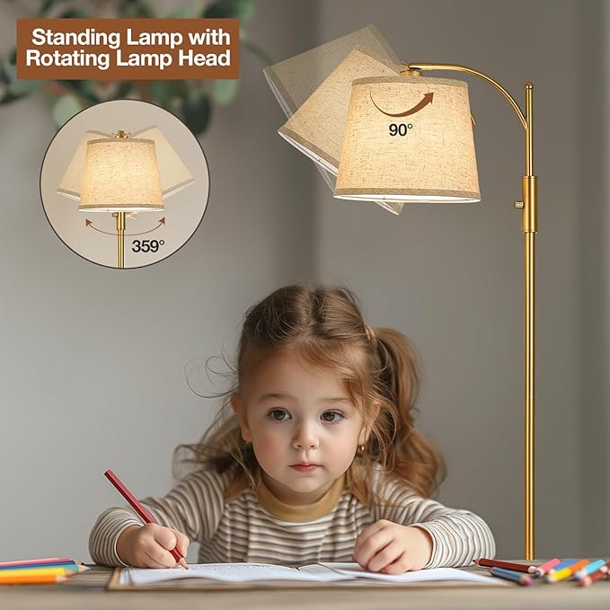 AIDENOEY Smart Floor Lamp with Side Table | Stepless Dimming, RGB Multi-Color | Adjustable Swivel Head | Voice Control with Alexa & Google Assistant |Golden Lamp for Living Room,Bedroom,Home Office