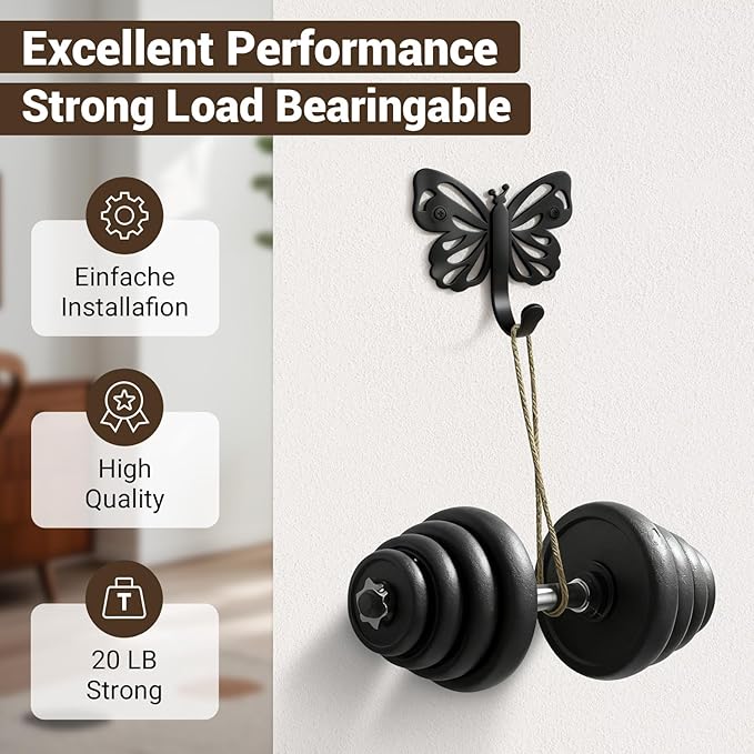 Butterfly Design Wall Hooks for Towel and Coat: 20LB Screw in Aesthetics Metal Hanger Wall Mount for Living Room, Bathroom, Kitchen, Bedroom for Coat, Bag, Scarf, Towel, Hat, Key, Cup, 3 Pack