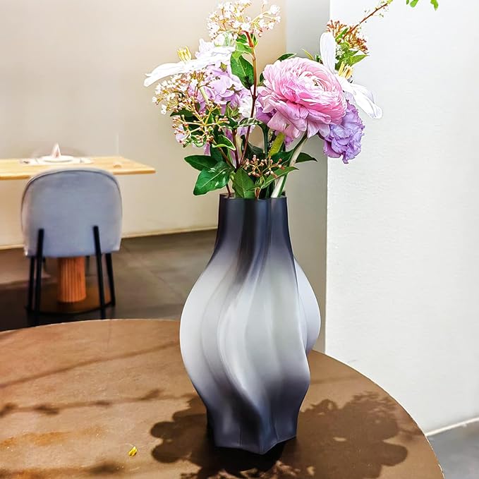 Modern Glass Vase with Hexagonal Mouth Gradient Color Home Decor Vase for Centerpieces, Wedding, Living Room, Bedroom, Table Decor(Grey)