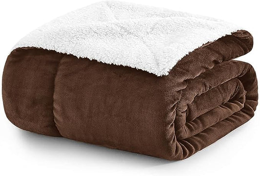 MOONLIGHT20015 Sherpa Blankets Queen Size - (Coffee, 90X90 Inches) Fuzzy, Soft and Wool/Fleece Blanket for Bed, Fluffy Blankets for Winter, Camping and Travel
