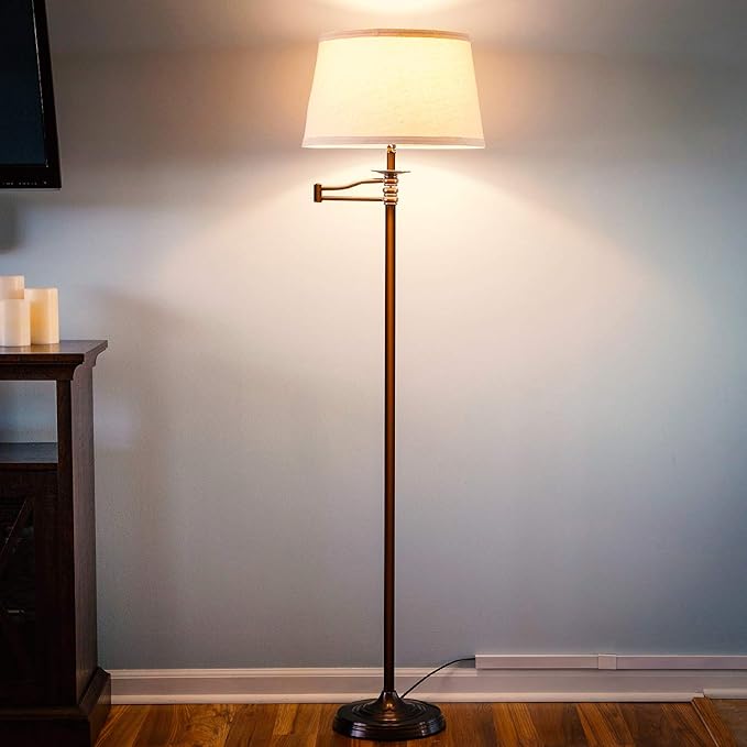 Brightech Caden LED Floor Lamp - Tall Standing Lamp with Swing Arm for Living Rooms & Offices - Industrial Bronze