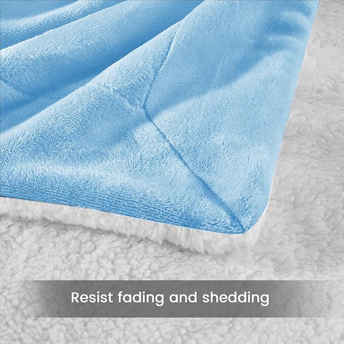 MOONLIGHT20015 Sherpa Blankets Queen Size - (Light Blue, 90X90 Inches) Fuzzy, Soft and Wool/Fleece Blanket for Bed, Fluffy Blankets for Winter, Camping and Travel