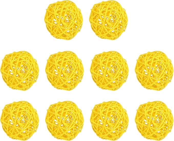 PATIKIL 3 Inch Wicker Rattan Balls, 10 Pcs Decorative Balls for Centerpiece Bowls Wedding Party Home Decor DIY Craft, Yellow