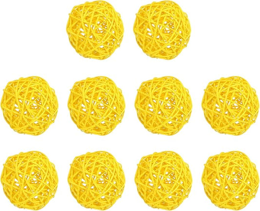 PATIKIL 3 Inch Wicker Rattan Balls, 10 Pcs Decorative Balls for Centerpiece Bowls Wedding Party Home Decor DIY Craft, Yellow