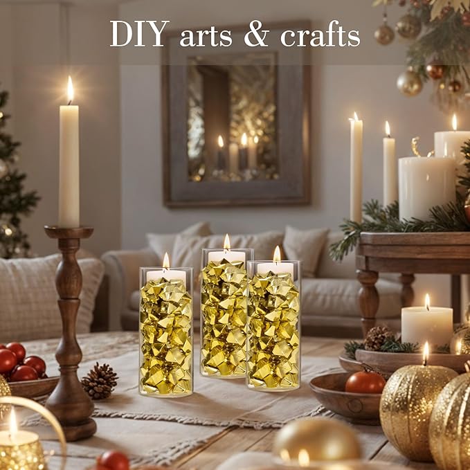 DomeStar 150PCS Gold Acrylic Ice Rocks – Faux Gold Gems Nuggets Vase Fillers for Table Scatter Centerpieces, Glitter Party Decorations, DIY Crafts, Pirate Party, Treasure Hunt Game