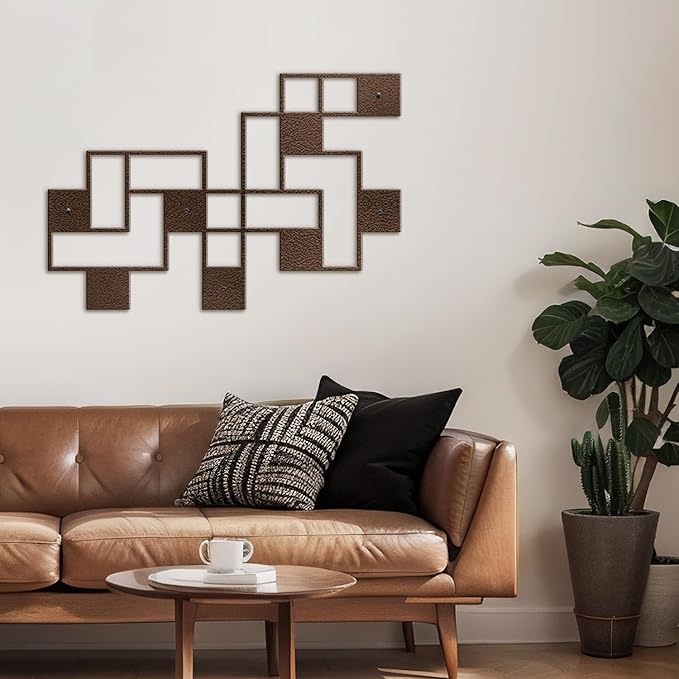 SIGNLEADER Metal Wall Decor Grids Geometric Minimalist Modern Luxury Wall Sculpture Hangings 3D Statue Home Decoration for Living Room, Bedroom, Bathroom, Kitchen, Fireplace, Office - 24" Bronze