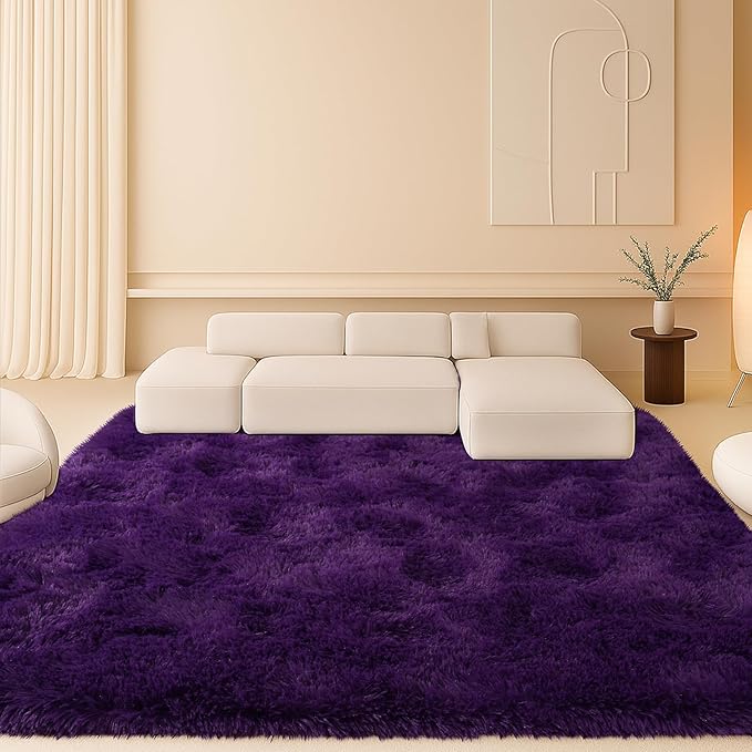 Mtandyx 6x9 Rugs for Living Room, Rug for Bedroom,Plush Fluffy Carpet, Non-Slip Upgrade Purple Rug, Suitable for Kids Dorm Home Decor Aesthetics.