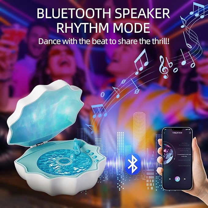 Northern Lights Projector, Night Light Projector for Bedroom Built-in Bluetooth Speaker, White Noise, Shell Night Light for Room Decor/Gift for Kids/Party/Music/Relaxation/Valentines Day Gifts
