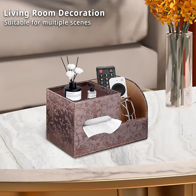 PU Leather Tissue Box Cover Square,Tissue Box Holder Organizer with Storage Tray and Remote Control Holder for Bathroom Countertop Night Stands Bedroom Office Desk,Napkin Caddy Decorative Black