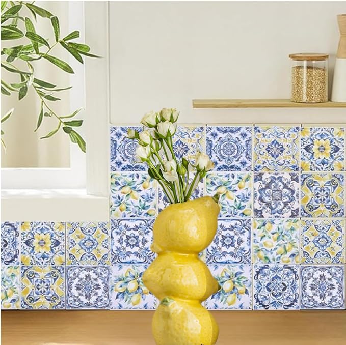 Amalfi Coast Lemon Figurine Decor, Tall Yellow Ceramic Bud Vase Dining Table Centerpieces for Home and Kitchen, Spring Summer Home Decorations, Capri Mediterranean Decoration for Italian Themed Party