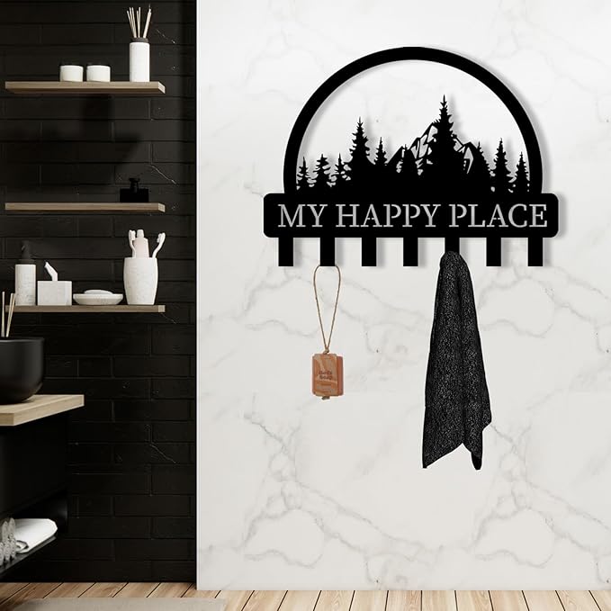 Personalized Metal Key Holder for Wall, Metal Wall Mount Custom Name Hooks, My Happy Place Wall Decoration Key Hook, Key Rack for Kitchen, Key Organizer for Living Room, Hallway Key Holder, Home Gift