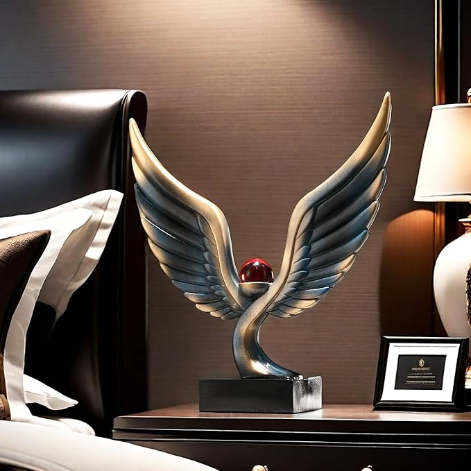 Abstract Eagle with Crystal Ball Statue Resin Art Sculpture Frgurines Gift for Home Decor Office Living Room Desktop Display Decorative Decoration (Blue)
