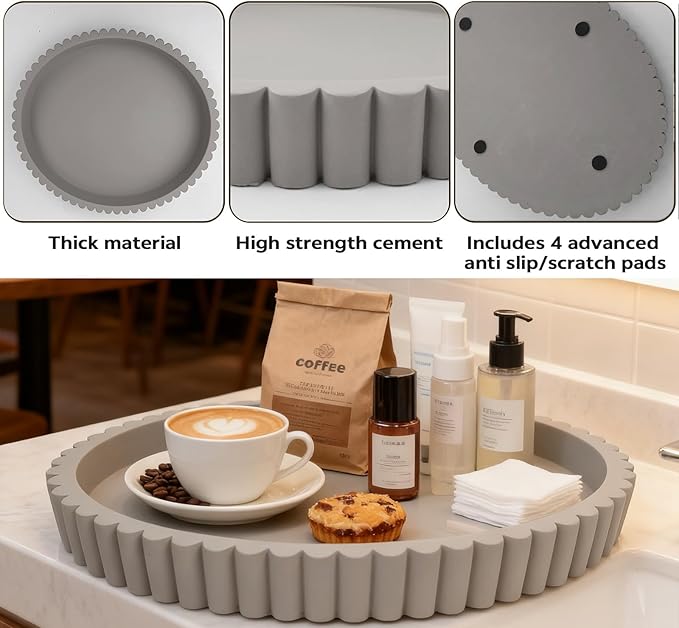 Oval Tray for Coffee Table Décor 13" Concrete Modern Decorative Trays Home Décor Accents -Circle Coffee Table Centerpieces - Island Decor Contemporary Decor Tray (Premium Grey)