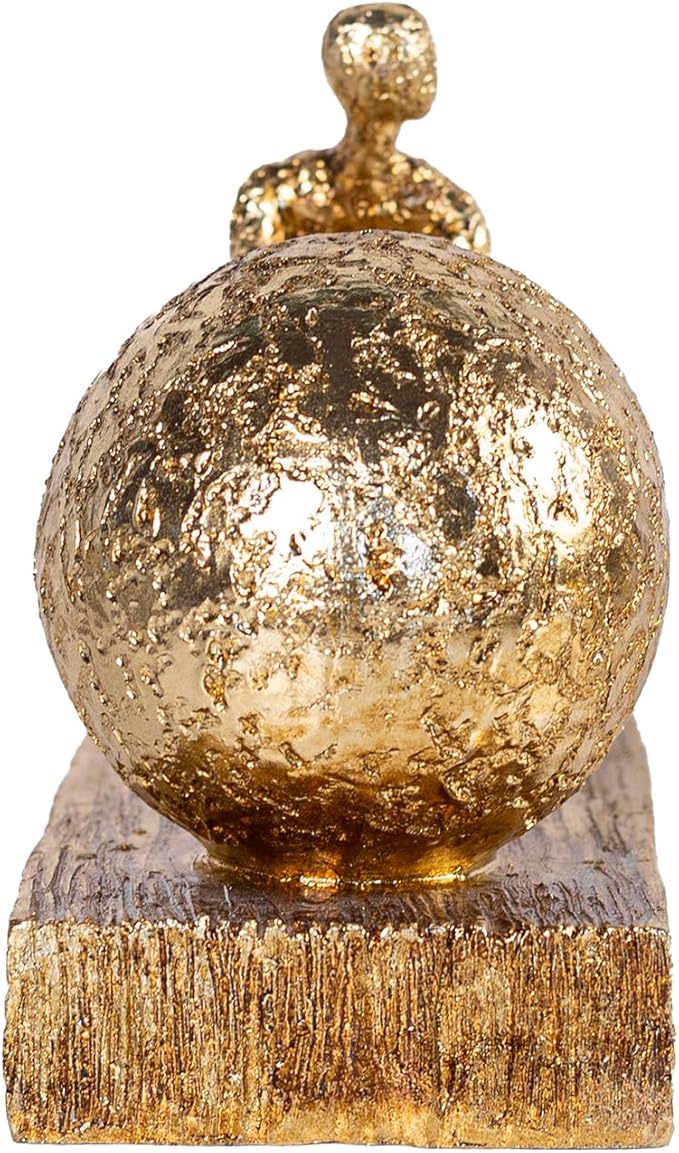 Man with Sphere Iron Statue Metal Sculpture Sportsman Art Metal Ornament Figurine Home and Office Decor （Golden）