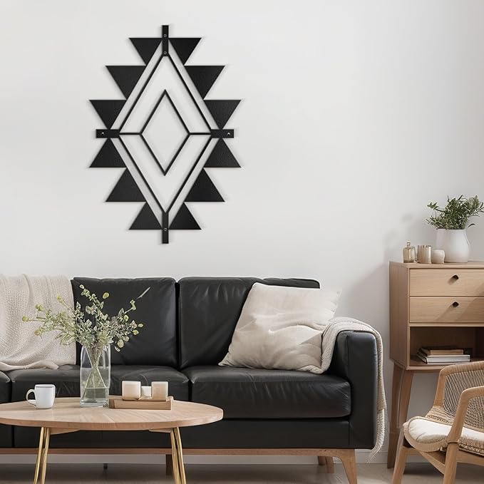 SIGNLEADER Metal Wall Decor Triangle Composition Minimalist Modern Luxury Wall Sculpture Hangings 3D Statue Home Decoration for Living Room, Bedroom, Bathroom, Kitchen, Fireplace, Office - 18" Black