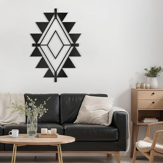 SIGNLEADER Metal Wall Decor Triangle Composition Minimalist Modern Luxury Wall Sculpture Hangings 3D Statue Home Decoration for Living Room, Bedroom, Bathroom, Kitchen, Fireplace, Office - 24" Black