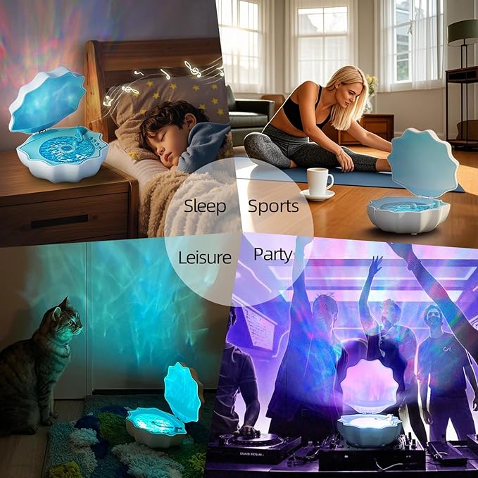 Northern Lights Projector, Night Light Projector for Bedroom Built-in Bluetooth Speaker, White Noise, Shell Night Light for Room Decor/Gift for Kids/Party/Music/Relaxation/Valentines Day Gifts