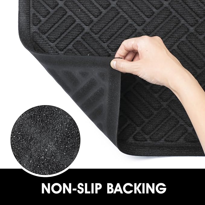 MATALL Front Door Mat 2 Pack Indoor and Outdoor Welcome Mat, Absorbent and Drain Away Water Heavy Duty Entryway Doormat for Front Back Doors, Laundry Rooms, Mudrooms and More, 29.5x17.5IN(Black)