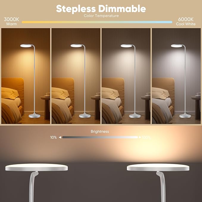 SIBRILLE 36W LED Floor Lamp, Upgrade Super Bright Standing Lamp, Modern Stepless Dimmable Torchiere Tall Lamp with Remote Control, 350°Rotating Head Reading Floor Lamp for Living Room, Bedroom, Office