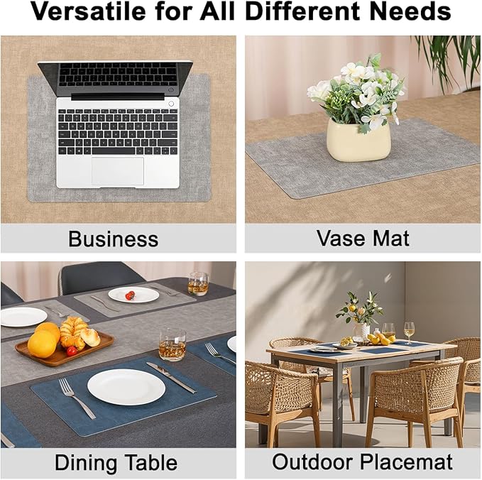 Myir JUN Reversible Vinyl Placemats Set of 6, Faux Leather Place Mats Dual Sided Waterproof Wipeable, Heat-Resistant Table Mats for Kitchen Dining Indoor Outdoor (12" x 17", Light Gray Navy Blue)