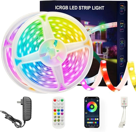 200 ft(2 Rolls of 100ft) IC+RGB,Led Lights for Bedroom,Music Sync Color Changing,Led Strip Lights,with Remote App Control, Led Lights for Room Home Kitchen Decor Party